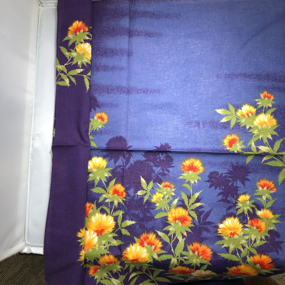 Vintage Floral Handkerchief Purple Orange Yellow Botanical Print Pocket Square